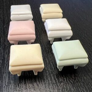 Vintage Bisque Porcelain Miniature Footed Vanity Treasure Boxes Pastel Colors
